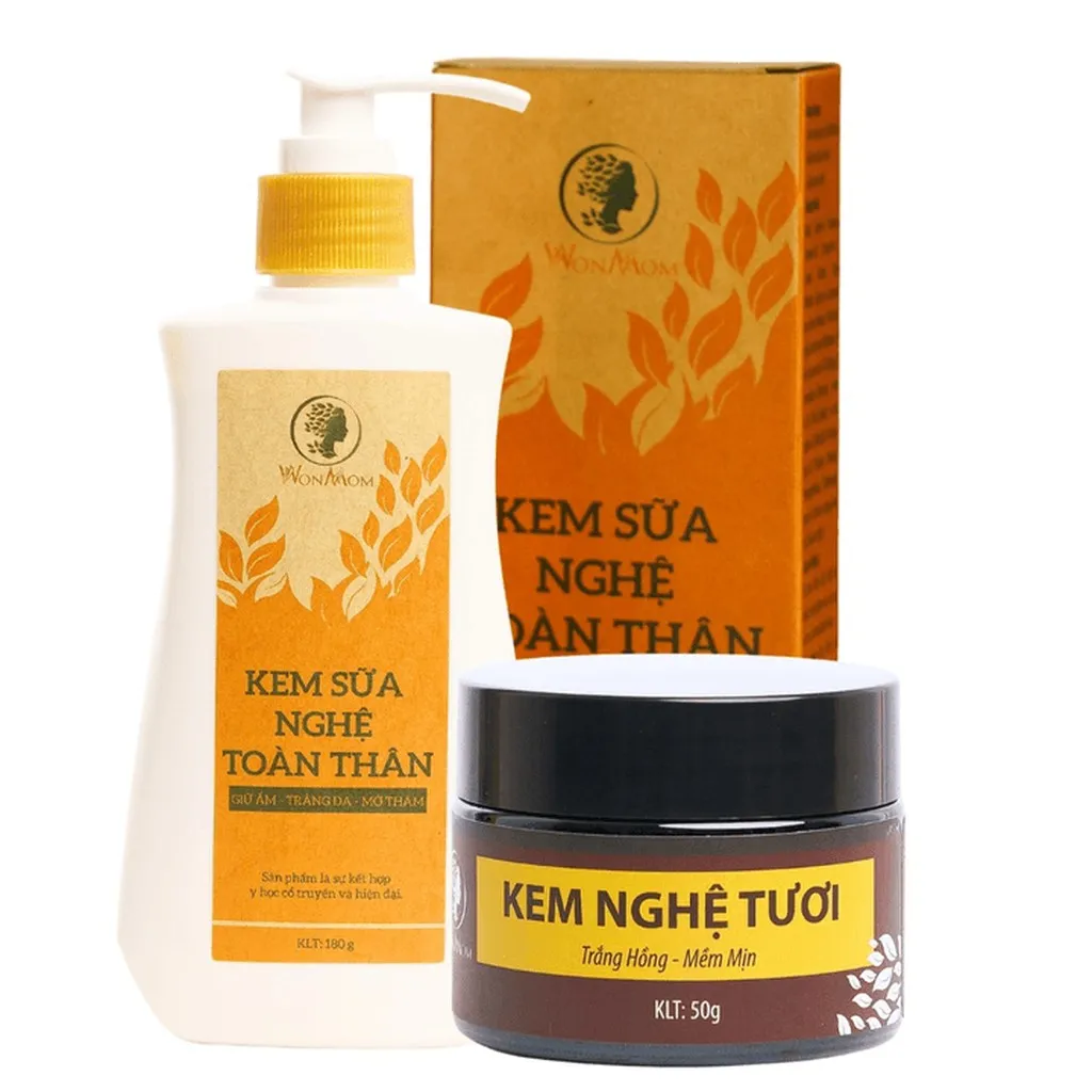 Combo Dưỡng Trắng Da Toàn Diện Cho Mẹ Sau Sinh Wonmon (kem Sữa Nghệ Toàn Thân + Kem Nghệ Tươi)