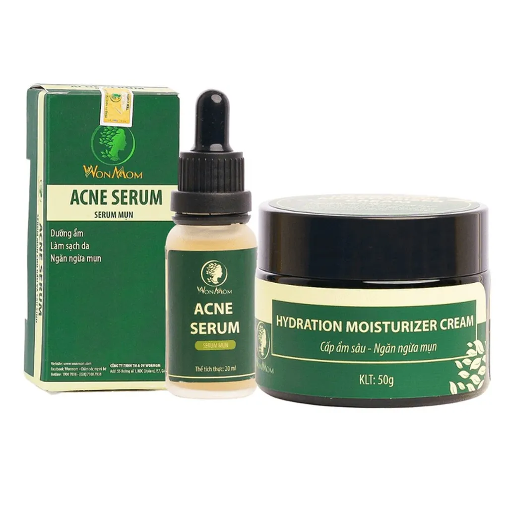 Bộ Trắng Da, Sạch Mụn Wonmom ( 1 Kem Cấp Ẩm + 1 Serumm Mụn )