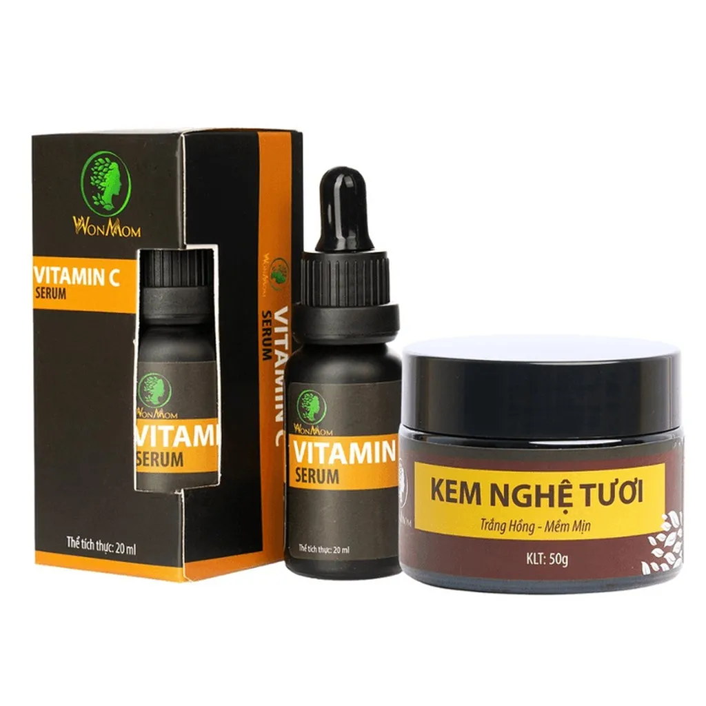 Bộ Dưỡng Trắng Da, Sạch Nám Wonmon (serum Vitamin C + Kem Nghệ Tươi)