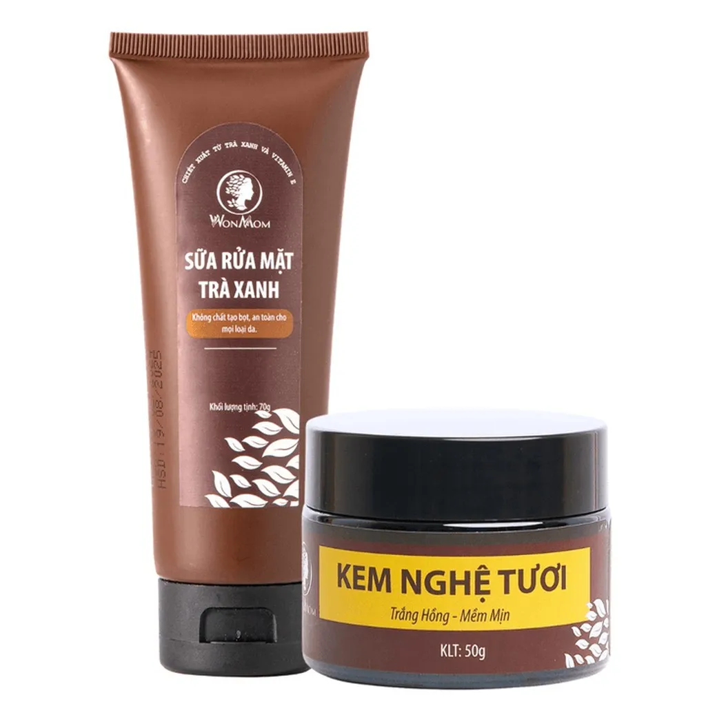 Combo Chăm Sóc Da Mặt Sáng Khỏe Và Trắng Mịn Màng Wonmom (sữa Rửa Mặt Hữu Cơ + Kem Nghệ Tươi)
