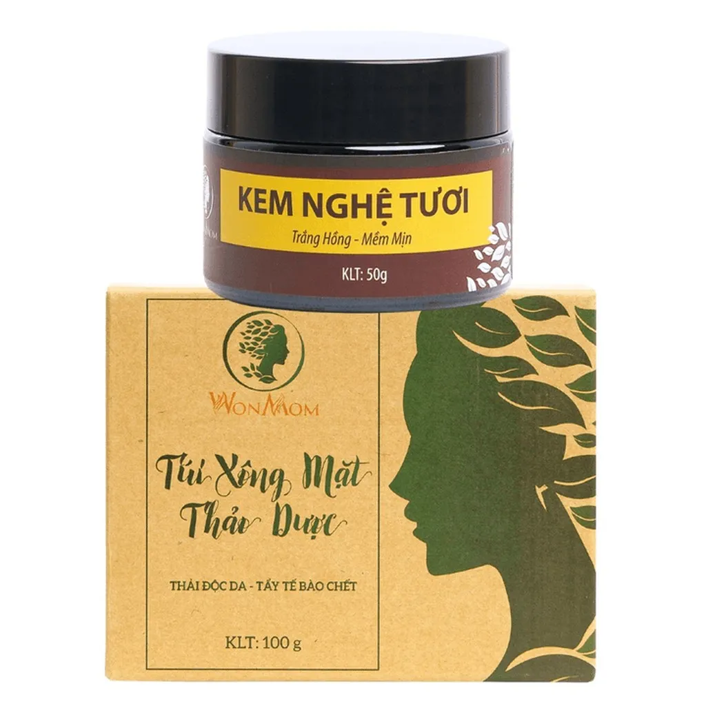 Bộ Dưỡng Da Mặt, Đẩy Mụn Ẩn, Làm Sạch Sâu Da, Dưỡng Trắng Hồng Da Mặt Wonmom (1 Kem Nghệ Tươi+ 1 Hộp Xông Mặt Thảo Dược)