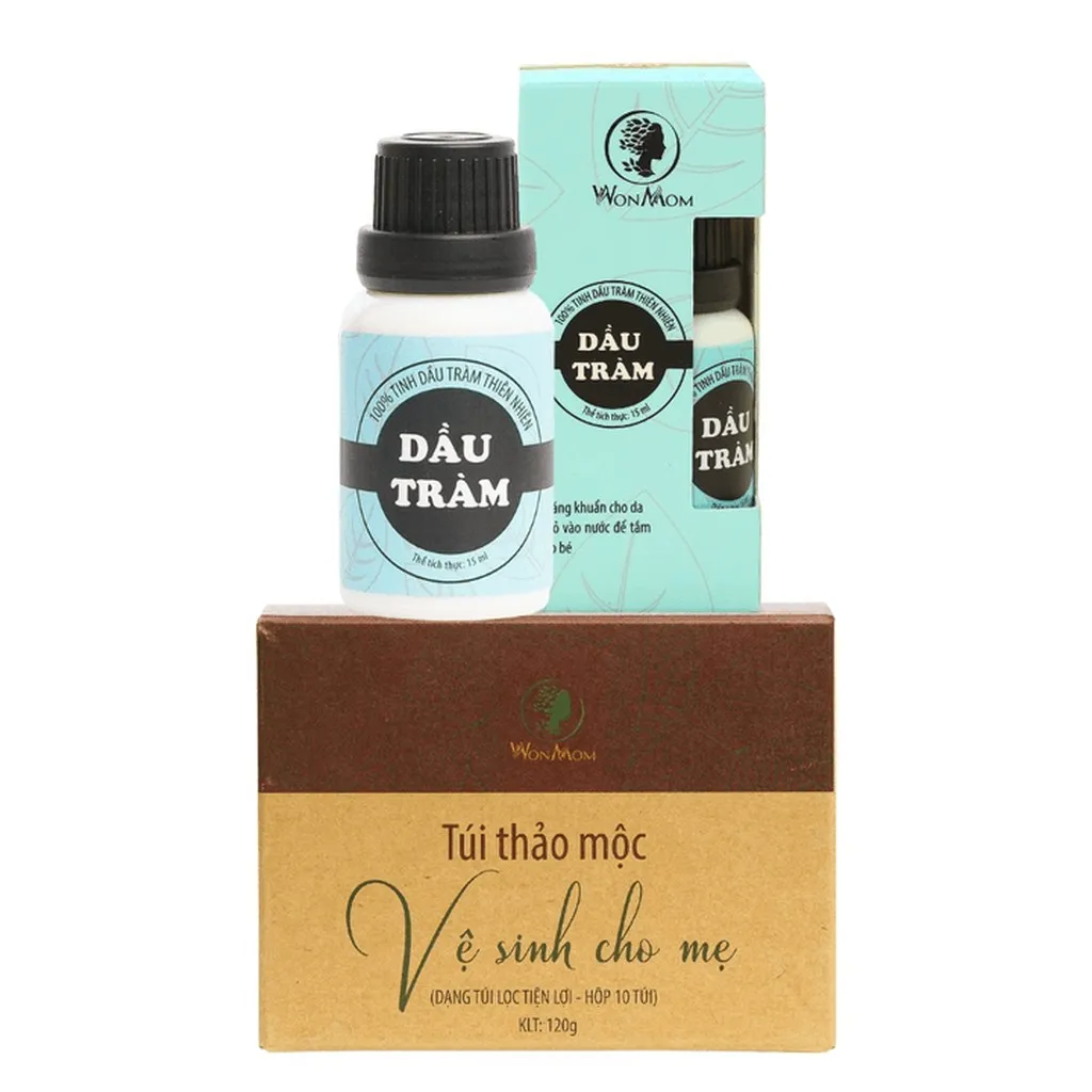 Combo Giúp Mẹ Thơm, Bé Khỏe Wonmom (hộp Thảo Mộc Xông Vùng Kín Cho Mẹ + Dầu Tràm)