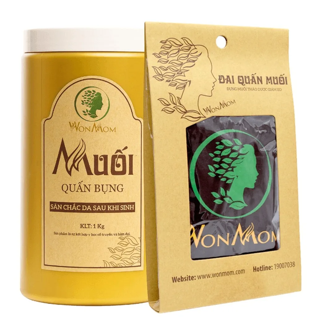 Combo Bộ Giảm Eo Siêu Tiết Kiệm Cho Mẹ Sau Sinh Wonmom (muối Thảo Dược Giảm Eo + Đai Quấn Muối)