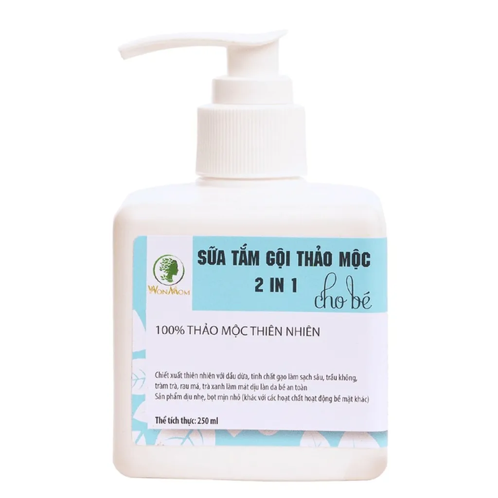 Sữa Tắm Gội Thảo Mộc Cho Bé, Chống Rôm Sảy, Dưỡng Da Và Tóc Bé Mềm Mại, Thơm Tho Wonmom 250ml