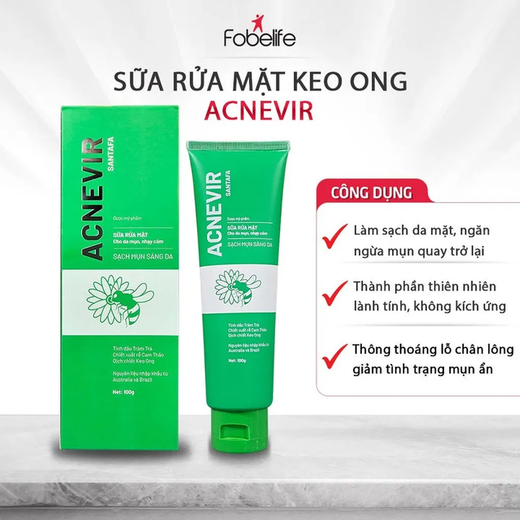 Sữa Rửa Mặt Acnevir Làm Sạch, Loại Bỏ Bụi Bẩn Giúp Da Trắng Sáng - Santafa