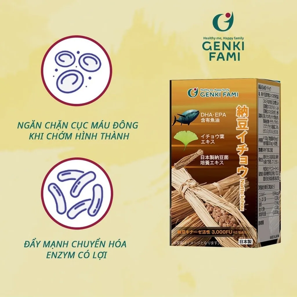 Viên Uống Ngăn Ngừa Đột Quỵ Và Bổ Não Nattou Ichou Nattokinase 3000fu- Genki Fami