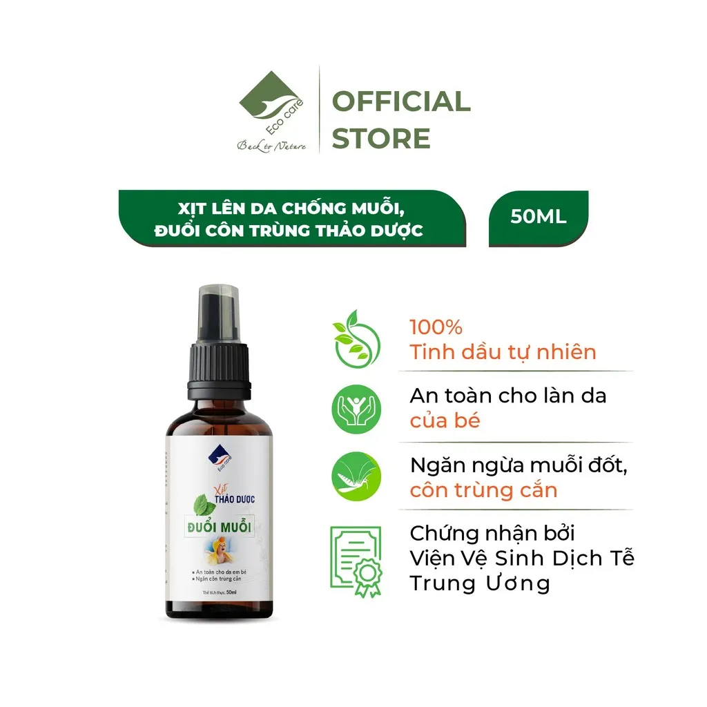 Tinh Dầu Xịt Thảo Dược Lên Da Chống Muỗi, Côn Trùng 50ml - Ecocare
