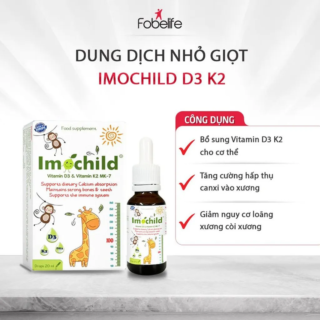 Siro Nhỏ Giọt Imochild D3 K2 Tăng Cường Khả Năng Hấp Thụ Canxi, Phát Triển Chiều Cao Cho Trẻ - Pháp Effeil