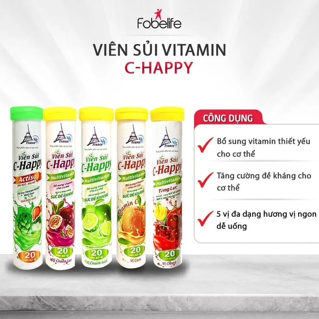 Viên Sủi Vitamin C Happy Multivitamin - Pháp Effiel