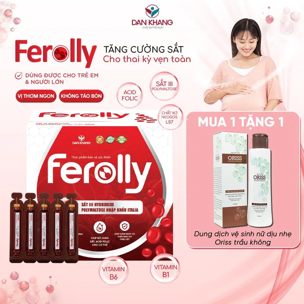 (mẫu Mới 40 Ống) Ống Uống Ferolly Dân Khang Bổ Sung Sắt Cải Thiện Tình Trạng Thiếu Máu Do Thiếu Sắt - Dân Khang