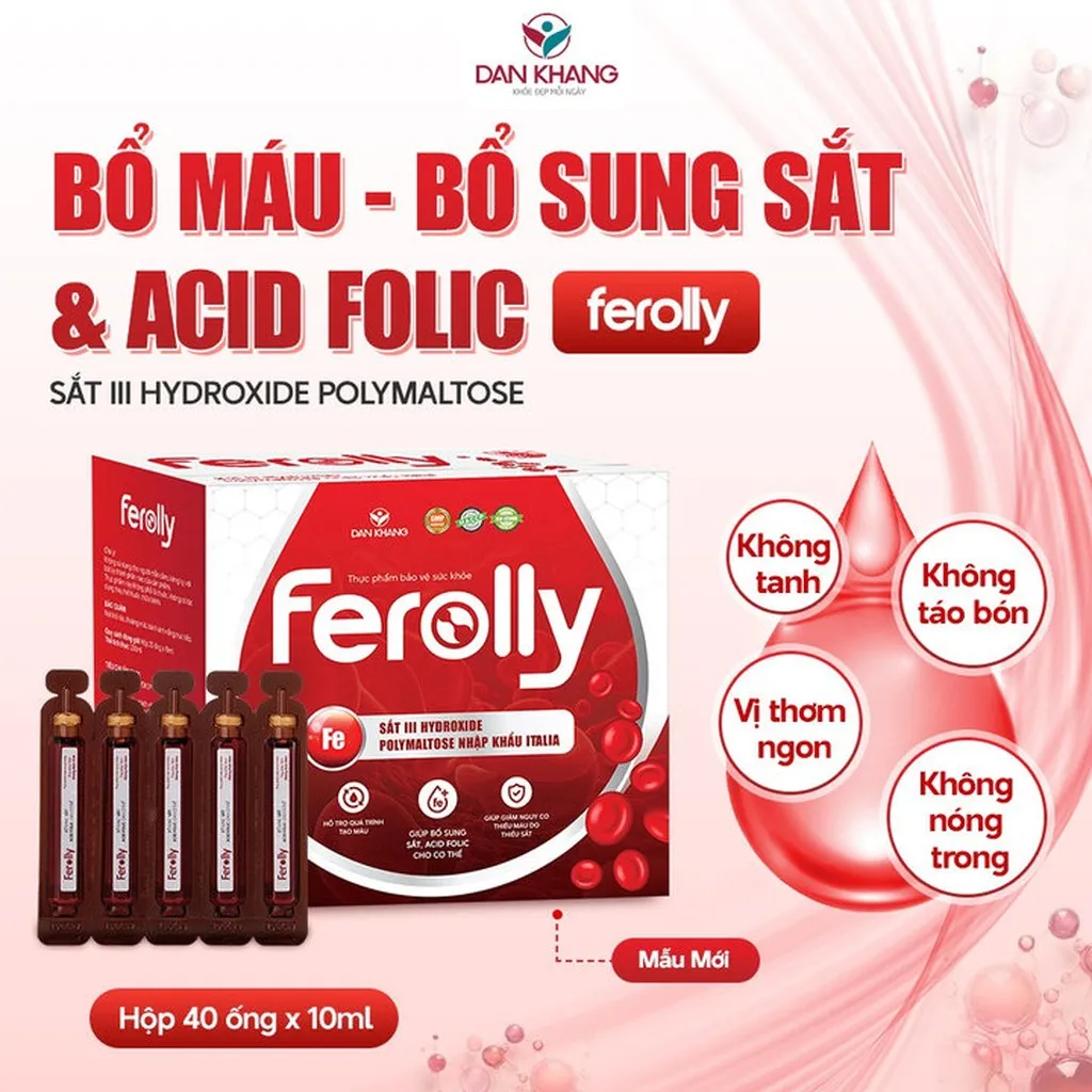 Alternative view of (mẫu Mới 40 Ống) Ống Uống Ferolly Dân Khang Bổ Sung Sắt Cải Thiện Tình Trạng Thiếu Máu Do Thiếu Sắt - Dân Khang