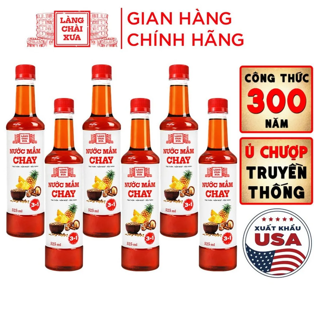 [thùng 6 Chai] Nước Mắm Chay 3 Trong 1 525ml - Làng Chài Xưa