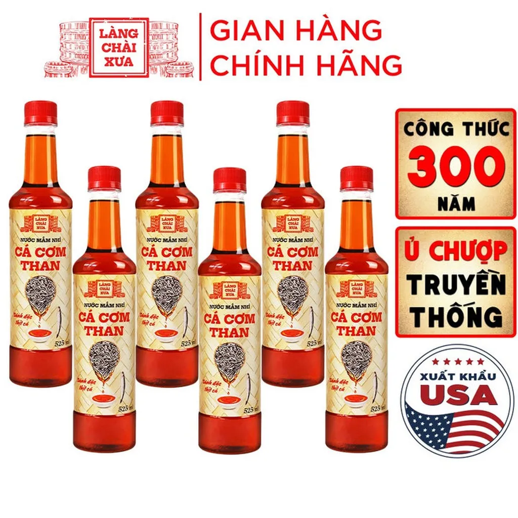 [thùng 6 Chai] Nước Mắm Nhỉ Cá Cơm Than 525ml - Làng Chài Xưa