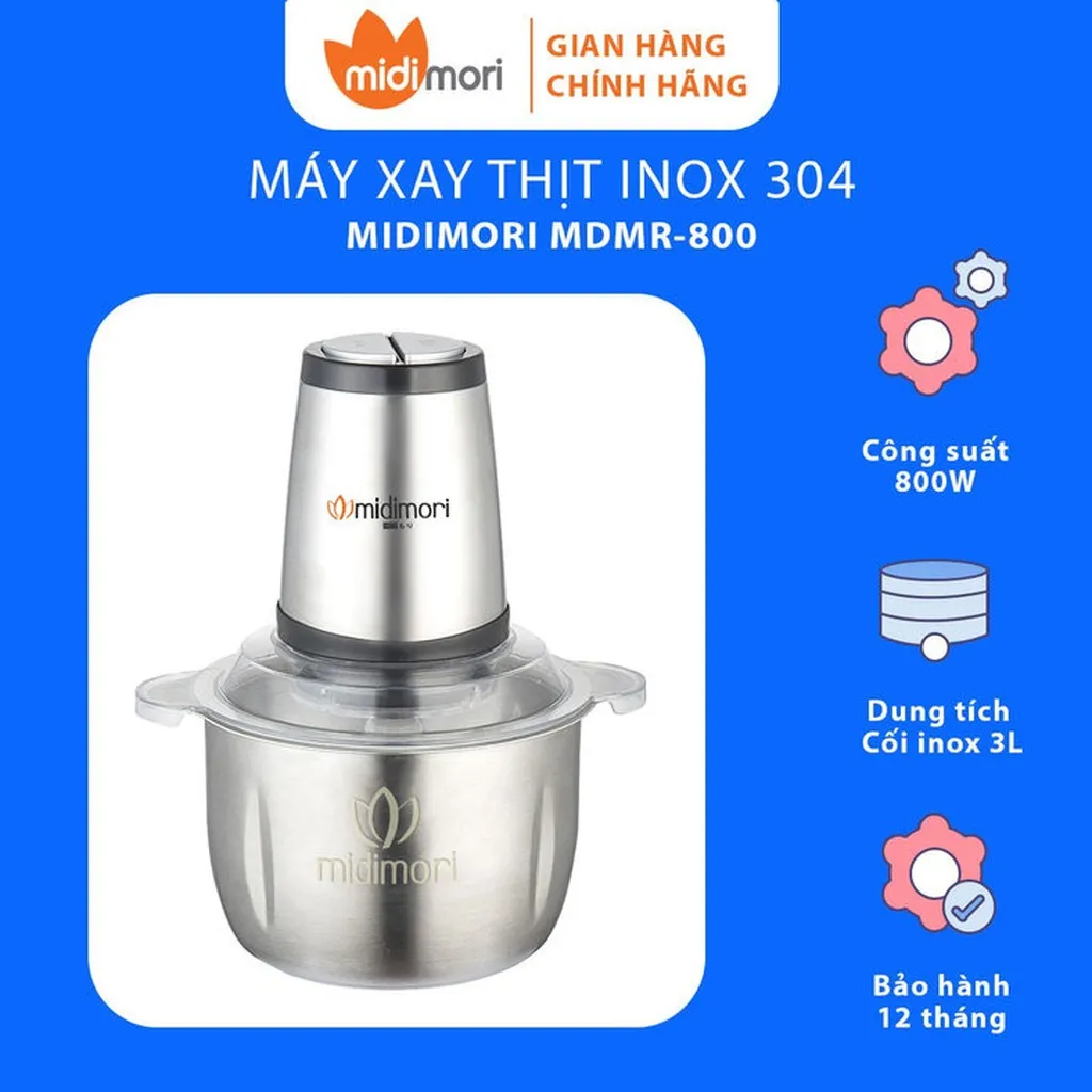 Máy Xay Thịt Cối Inox 3 Lít Mdmr-800 - Midimori