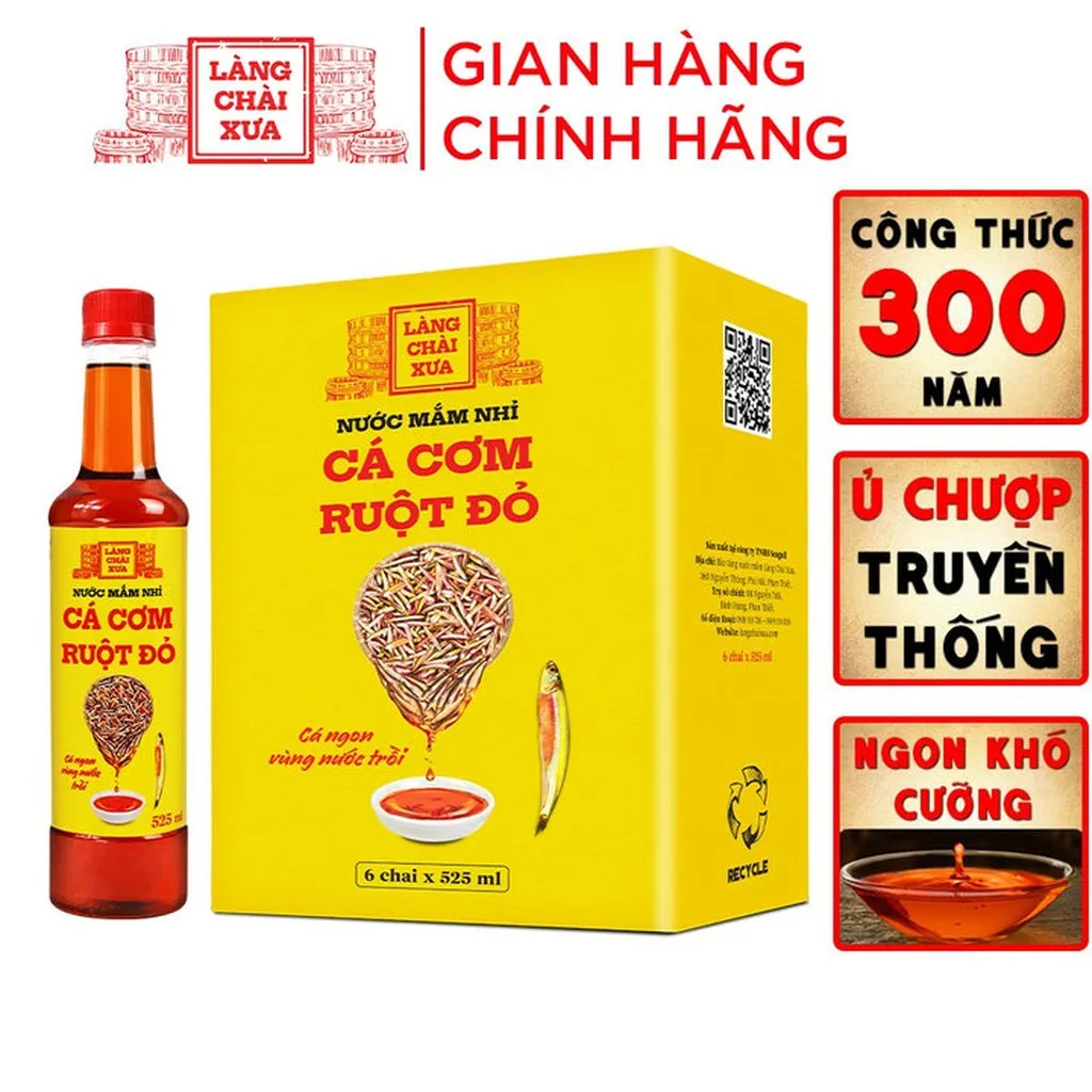 Nước Mắm Nhỉ Cá Cơm Ruột Đỏ 525ml - Làng Chài Xưa
