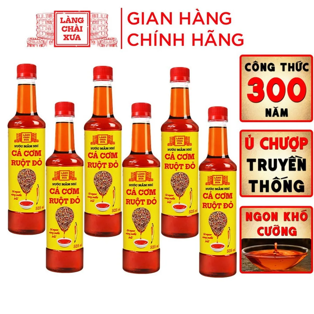 [thùng 6 Chai] Nước Mắm Nhỉ Cá Cơm Ruột Đỏ 525ml - Làng Chài Xưa