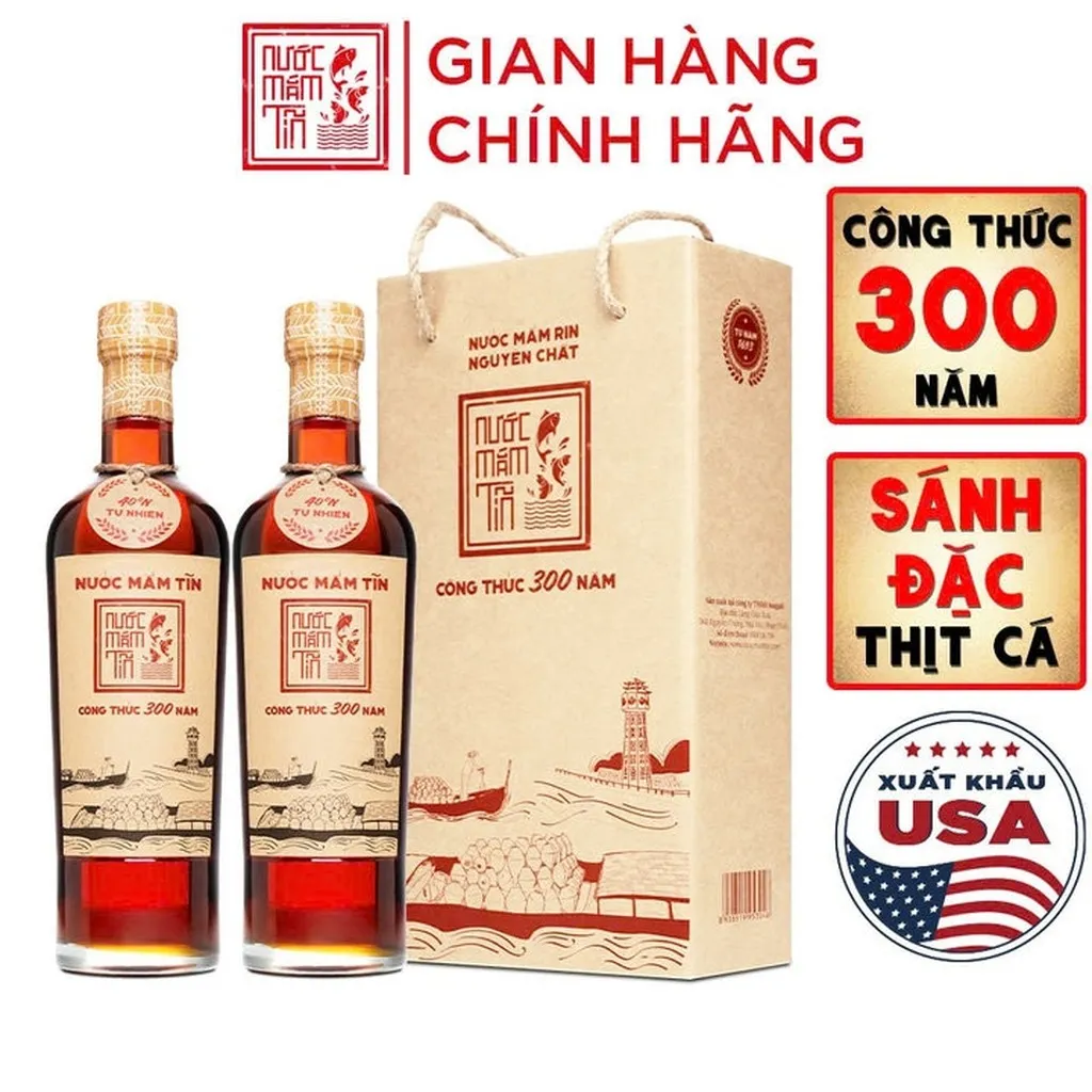 [cặp 2 Chai] Nước Mắm Tĩn Nhãn Đỏ Độ Đạm 40n Chai Thủy Tinh 500ml - Làng Chài Xưa