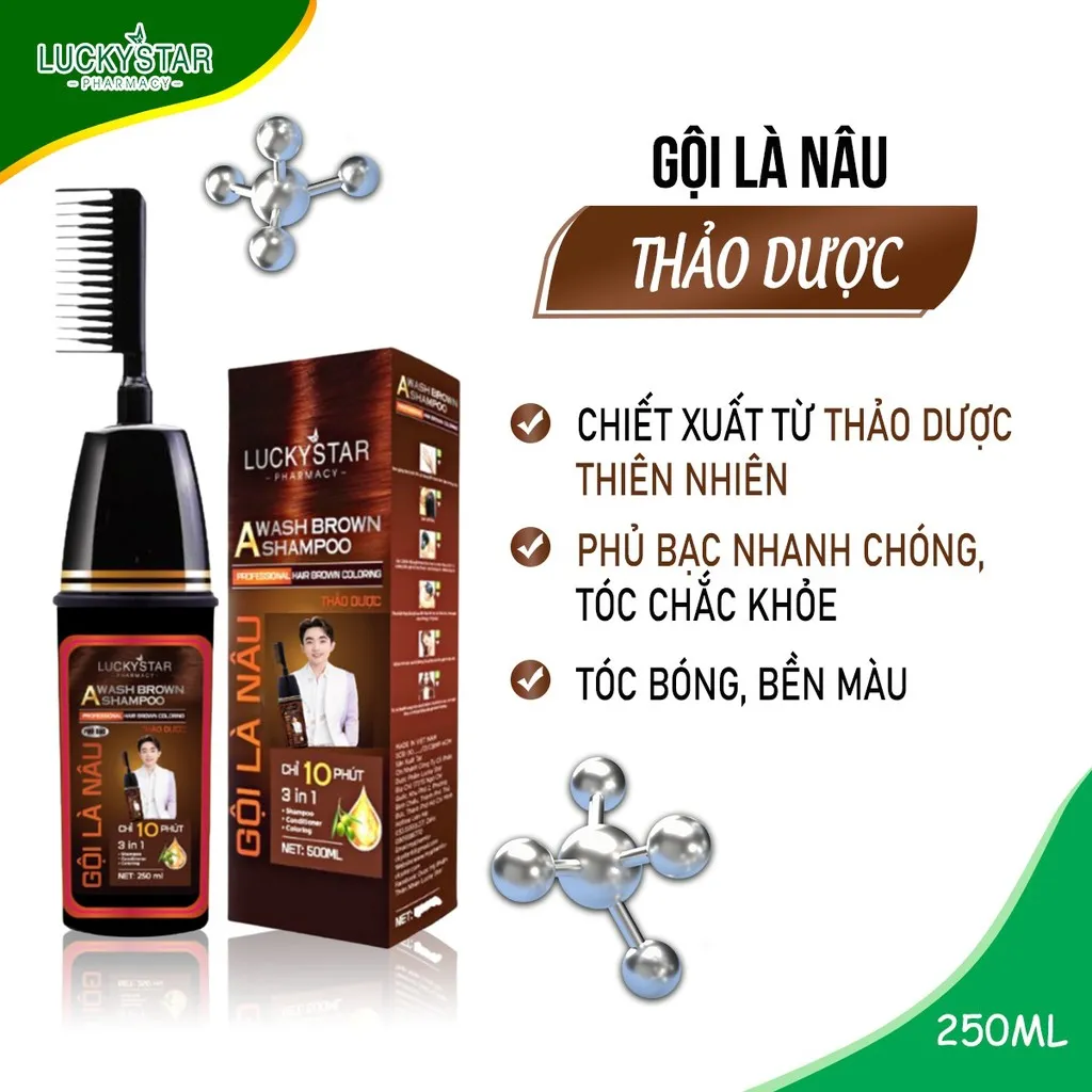 Gội Là Nâu Phủ Bạc Thảo Dược Cao Cấp Kèm Lược 250ml - Lucky Star