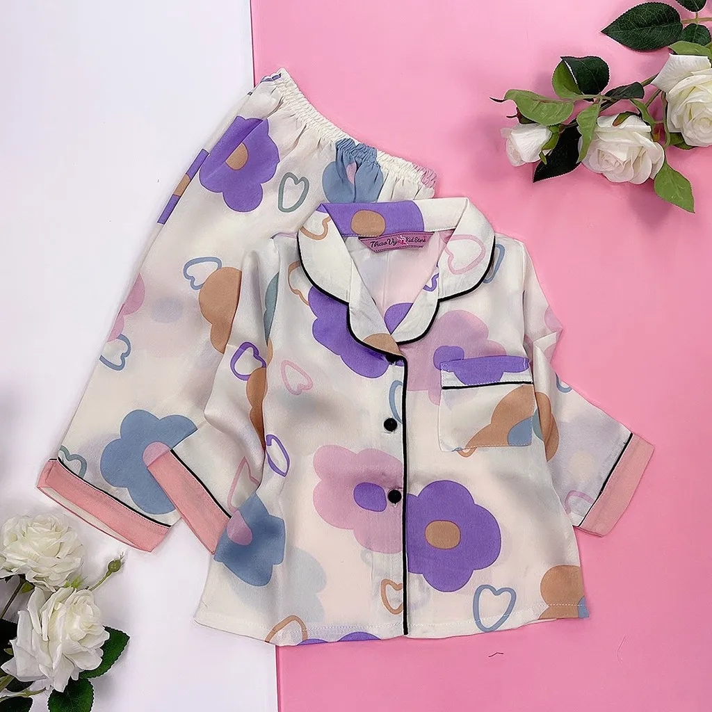 Alternative view of Đồ Bộ Trẻ Em Pijama Lụa Satin Thiết Kế Tay Dài Quần Dài Size 8 (18-20kg) - Thaovy Kids