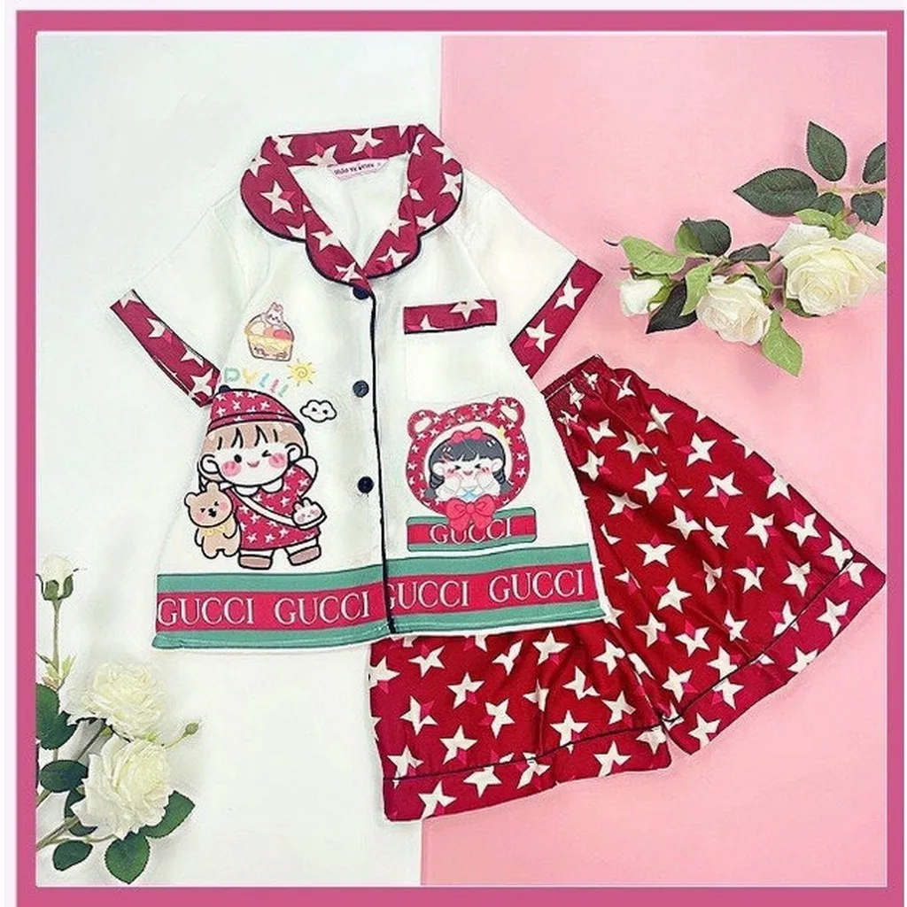 Alternative view of Đồ Bộ Trẻ Em Pijama Lụa Satin Thiết Kế Quần Đùi Size 9 (21-23kg) - Thaovy Kids