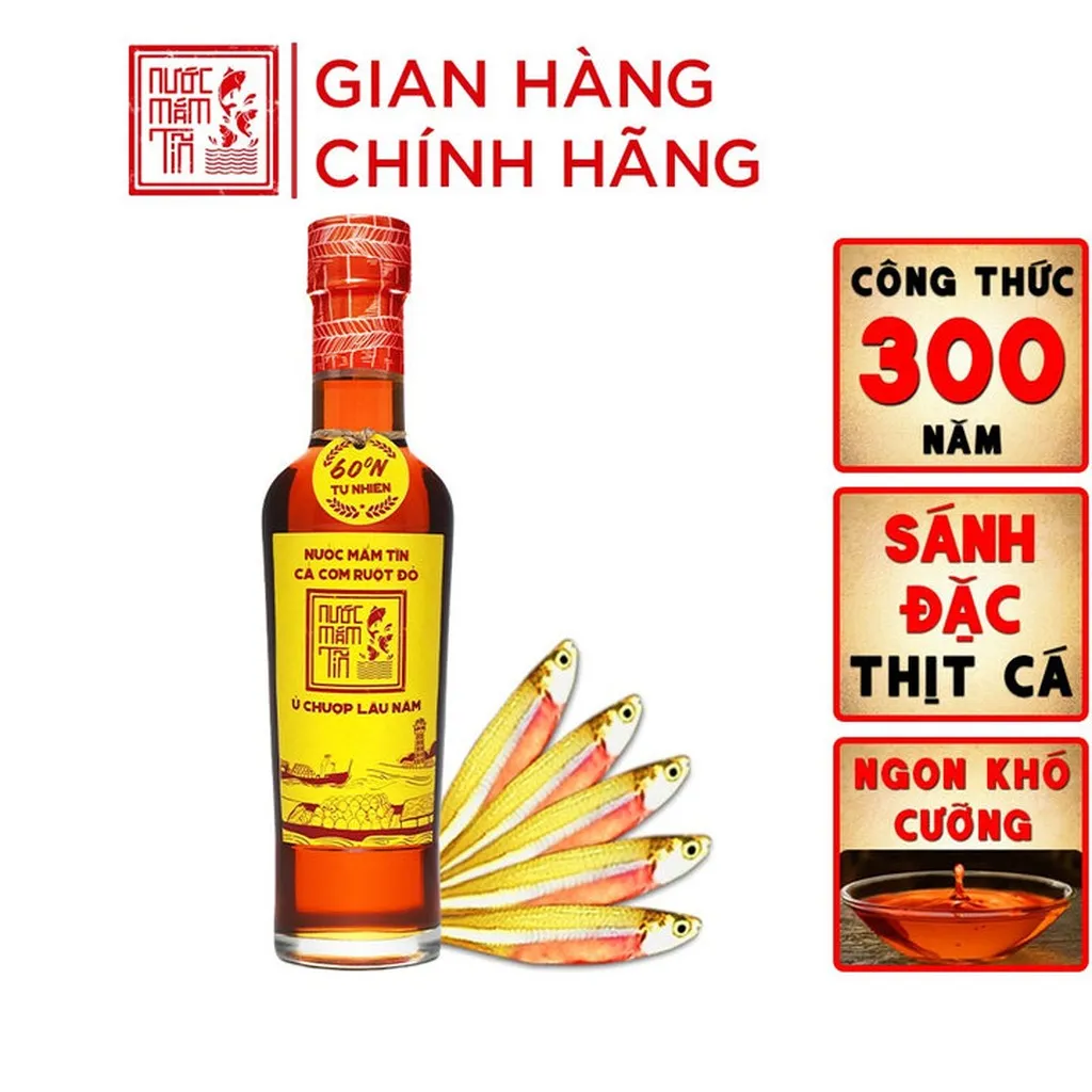 01 Chai Nước Mắm Tĩn (chai Thủy Tinh) Cá Cơm Ruột Đỏ Độ Đạm 60n 250ml - Nước Mắm Tĩn