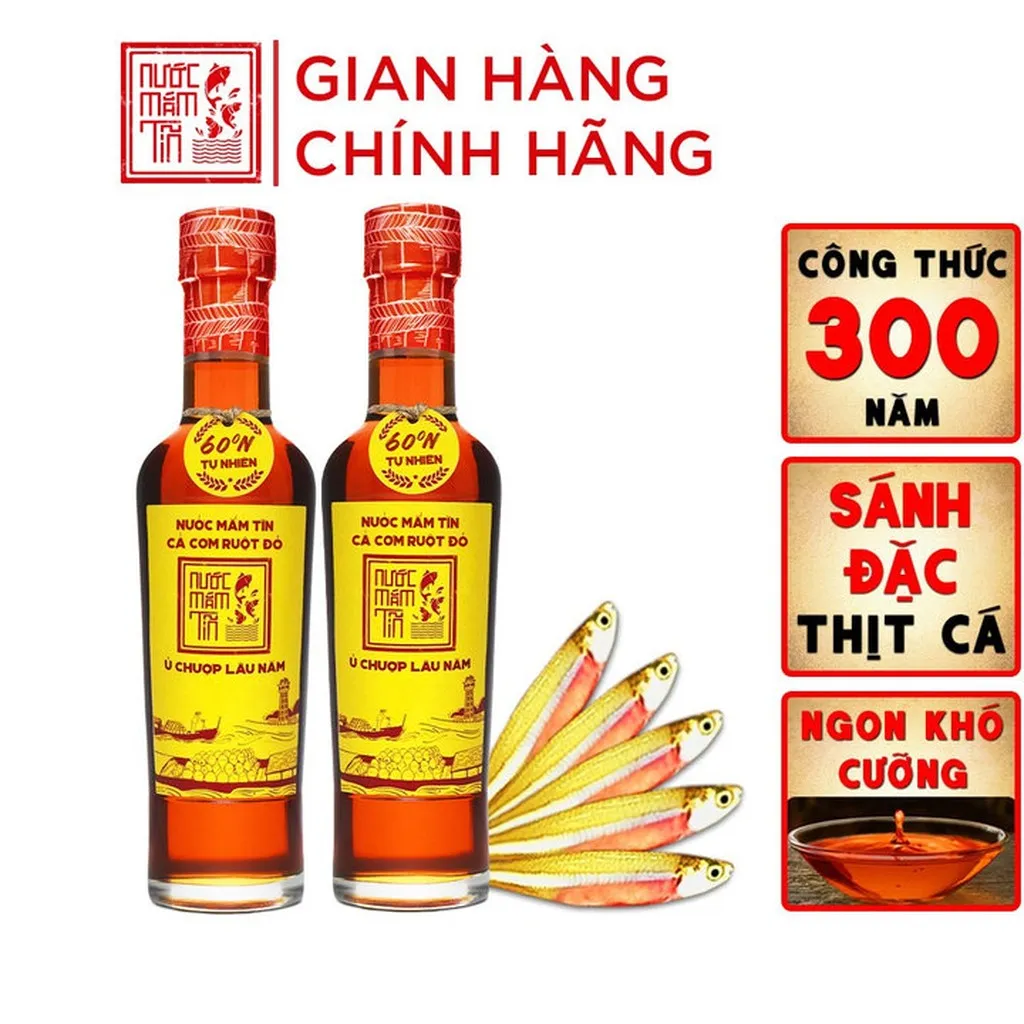 Combo 2 Chai Nước Mắm Tĩn Cá Cơm Ruột Đỏ Độ Đạm 60n 250ml - Nước Mắm Tĩn