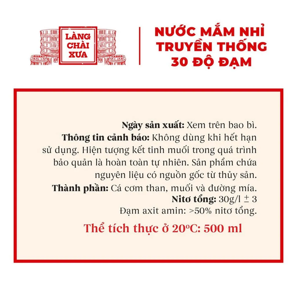 Alternative view of Nước Mắm Nhỉ Truyền Thống Nhãn Đỏ 30 Độ Đạm 500ml - Làng Chài Xưa