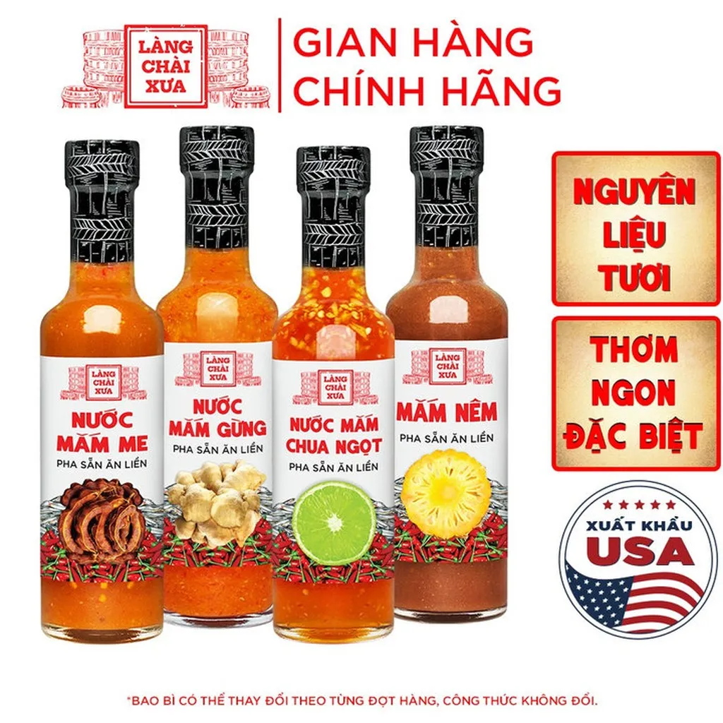 Combo 4 Chai Nước Chấm Pha Sẵn (mắm Nêm, Nước Mắm Chua Ngọt, Nước Mắm Gừng, Nước Mắm Me) 300g - Làng Chài Xưa