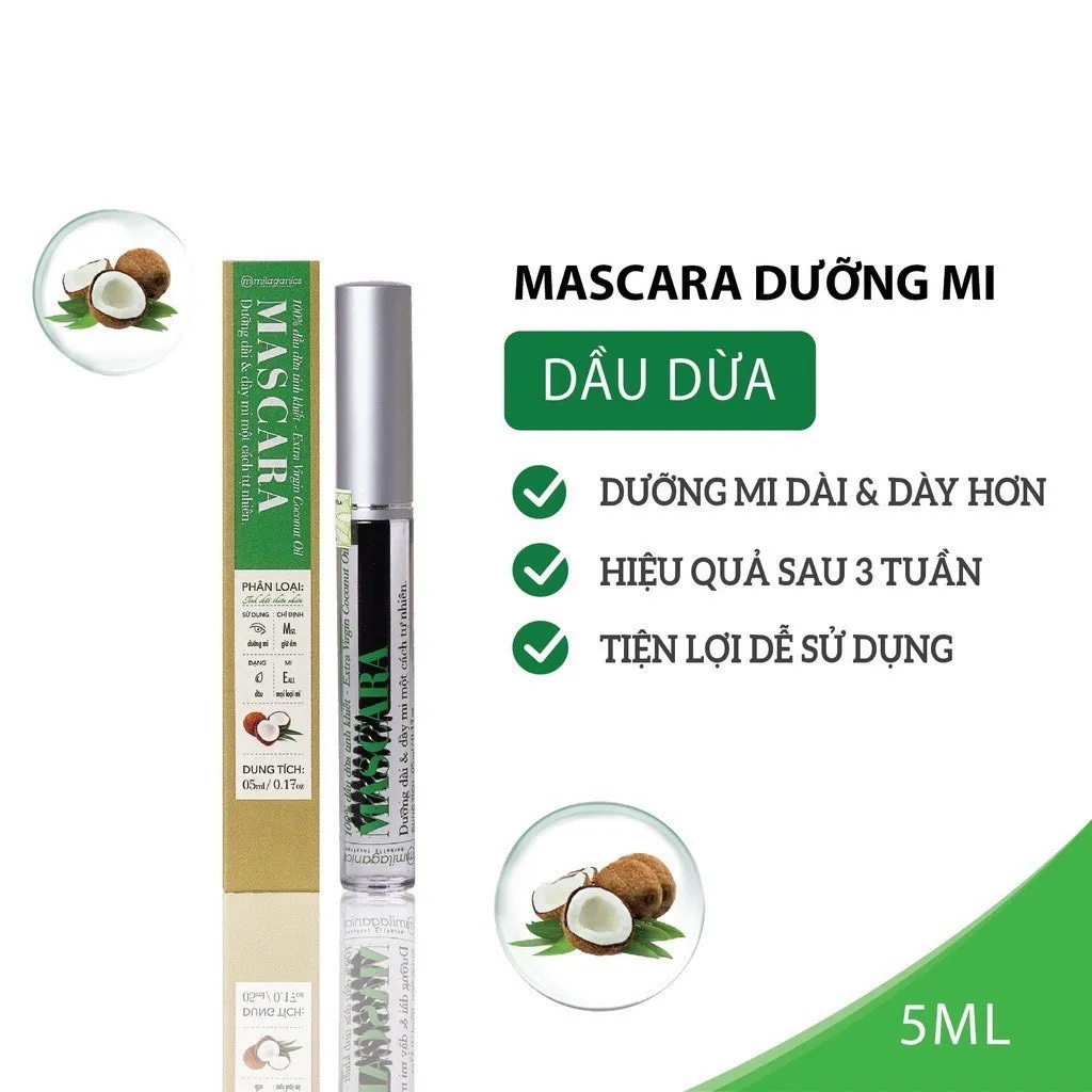 Mascara Dưỡng Mi Dầu Dừa Nguyên Chất 5ml - Milaganics