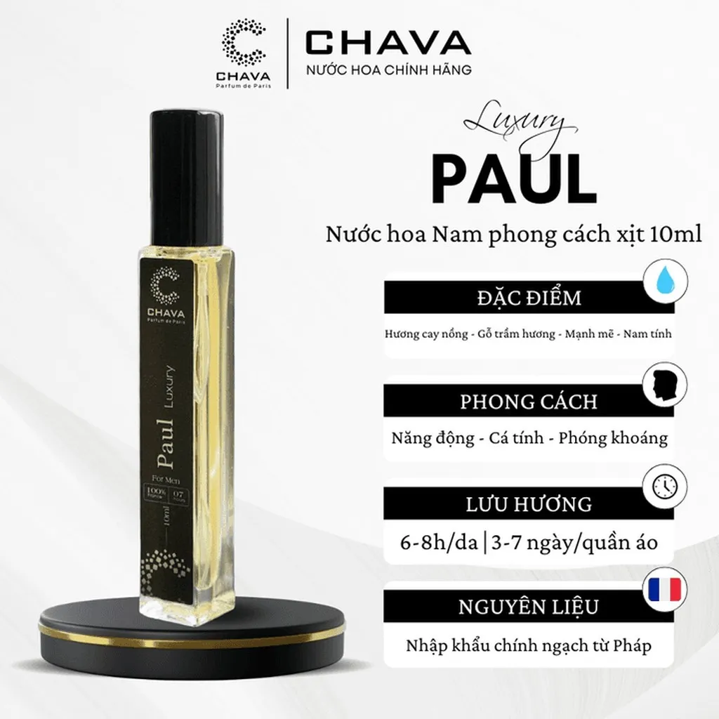 Nước Hoa Nam Mini Luxury Paul 10ml Phong Cách Xịt - Chava