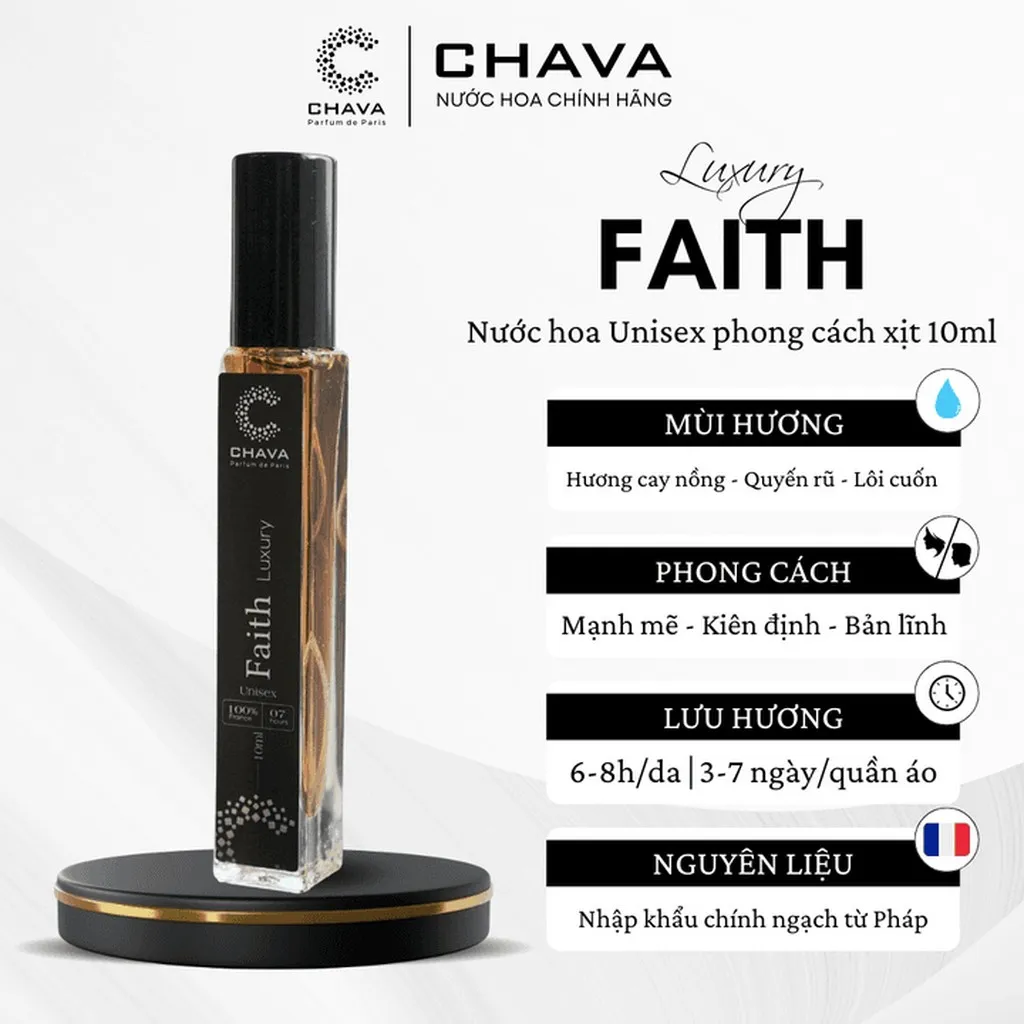 Nước Hoa Unisex Mini Luxury Faith 10ml Phong Cách Xịt - Chava