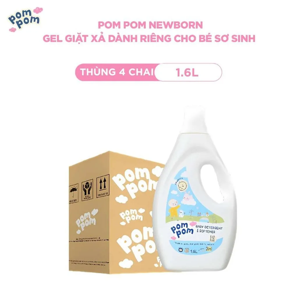 [thùng 4chai] - Dành Cho Bé Sơ Sinh - Gel Giặt Xả 2in1- Sạch Sâu - Kháng Khuẩn - Khử Mùi Nôn Trớ, Ọc Sữa, Tè Khai-lưu Hương Phấn Thơm Dịu Nhẹ
