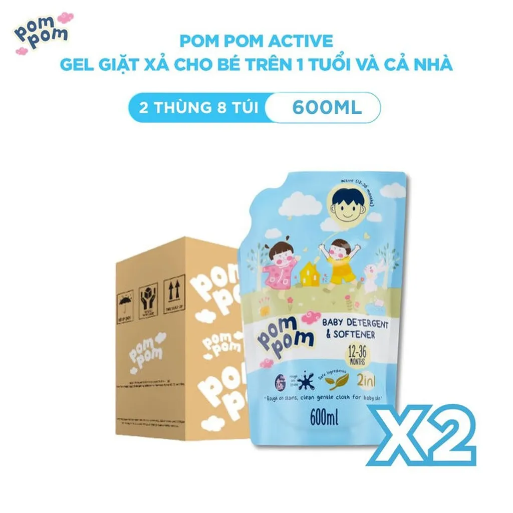 [thùng 8 Túi 600ml] Dành Cho Cả Nhà - Gel Giặt Xả 2in1"lành" Sạch Sâu Vết Bẩn - Dưỡng Mới Vải - Lưu Hương Tích Hợp Kháng Khuẩn An Toàn Cho Đồ Lót