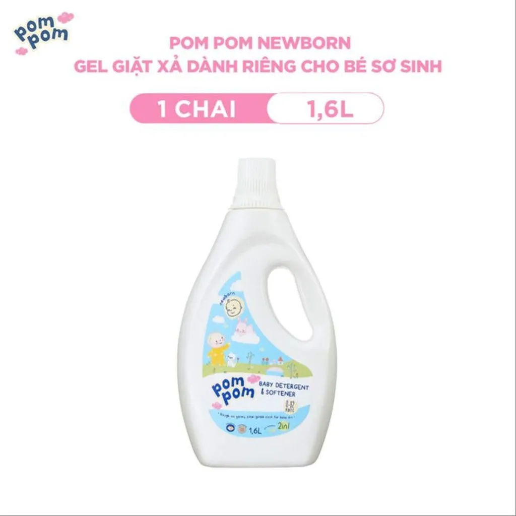 Chai 1.6l - Dành Cho Bé Sơ Sinh - Gel Giặt Xả 2in1 - Sạch Sâu Kháng Khuẩn - Khử Mùi Nôn Trớ, Ọc Sữa, Tè Khai-lưu Hương Phấn Thơm Dịu Nhẹ