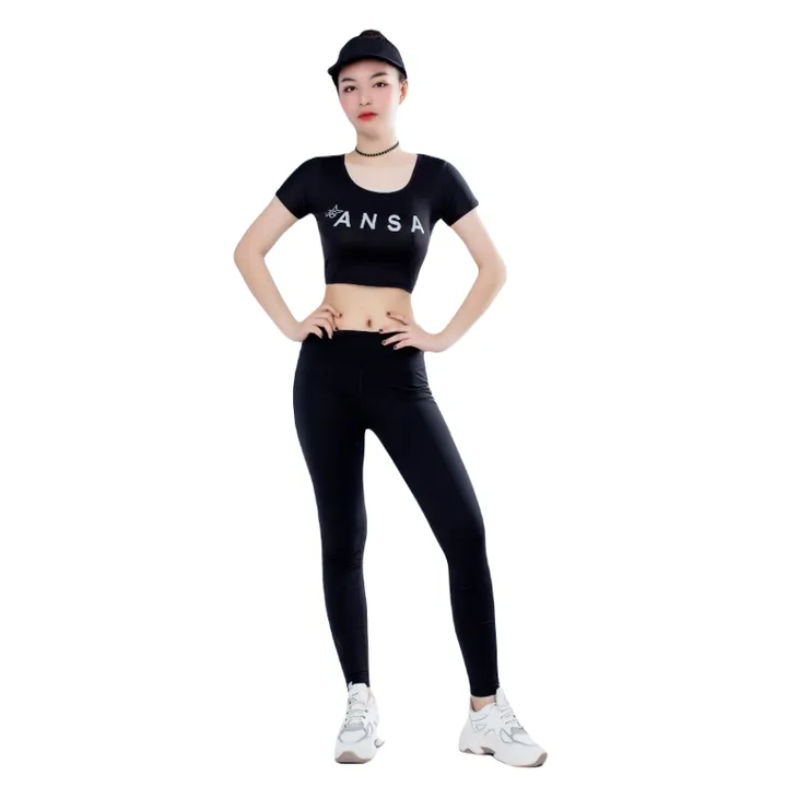 Alternative view of Bộ Tập Thể Thao Nữ Quần Dài Áo Croptop Có Tay Dd302 Màu Đen - Ansa Sport