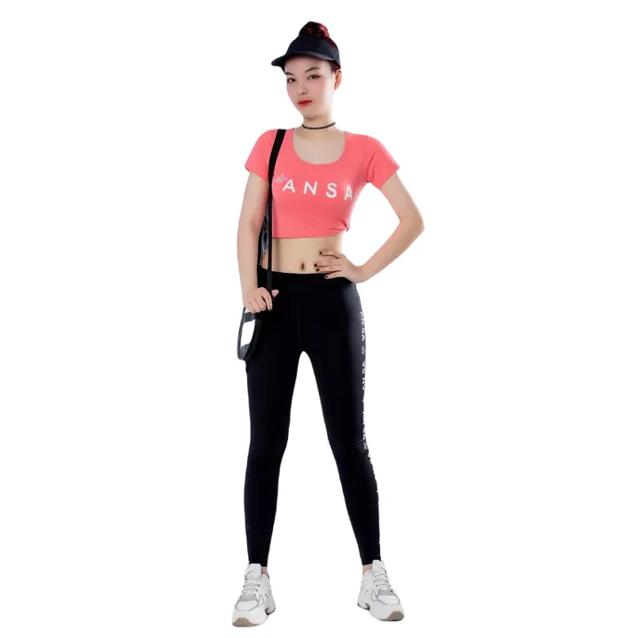 Bộ Tập Thể Thao Nữ Quần Dài Áo Croptop Có Tay Dd303 Màu Cam - Ansa Sport