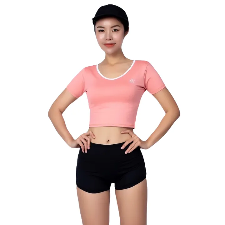Alternative view of Bộ Thể Thao Nữ Quần Short Chữ V Áo Croptop Có Tay Dn104 Màu Cam - Ansa Sport