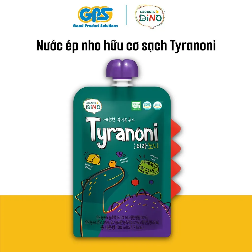 Nước Ép Trái Cây Hữu Cơ Sạch Tyranoni 100ml - Organic Dino