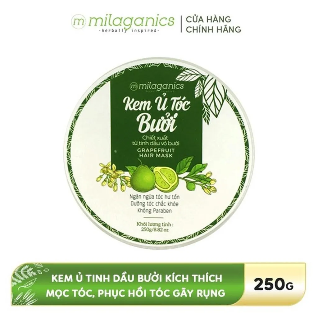 Kem Ủ Tóc Bưởi Phục Hồi Tóc Hư Tổn, Kích Thích Mọc Tóc Từ Tinh Dầu Bưởi Nguyên Chất 250g - Milaganics