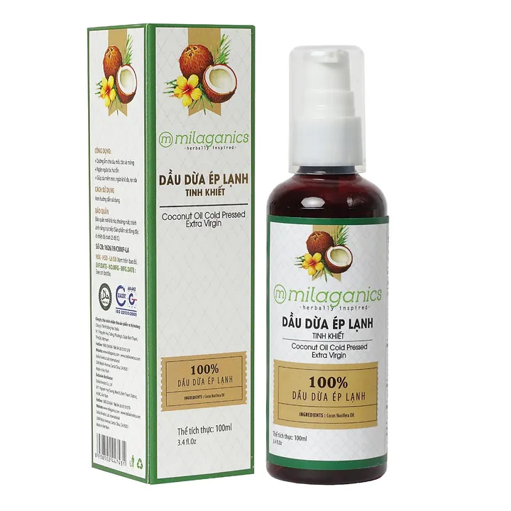Dầu Dừa Nguyên Chất Ép Lạnh Tinh Khiết Dưỡng Da, Dưỡng Tóc, Dưỡng Môi - Milaganics