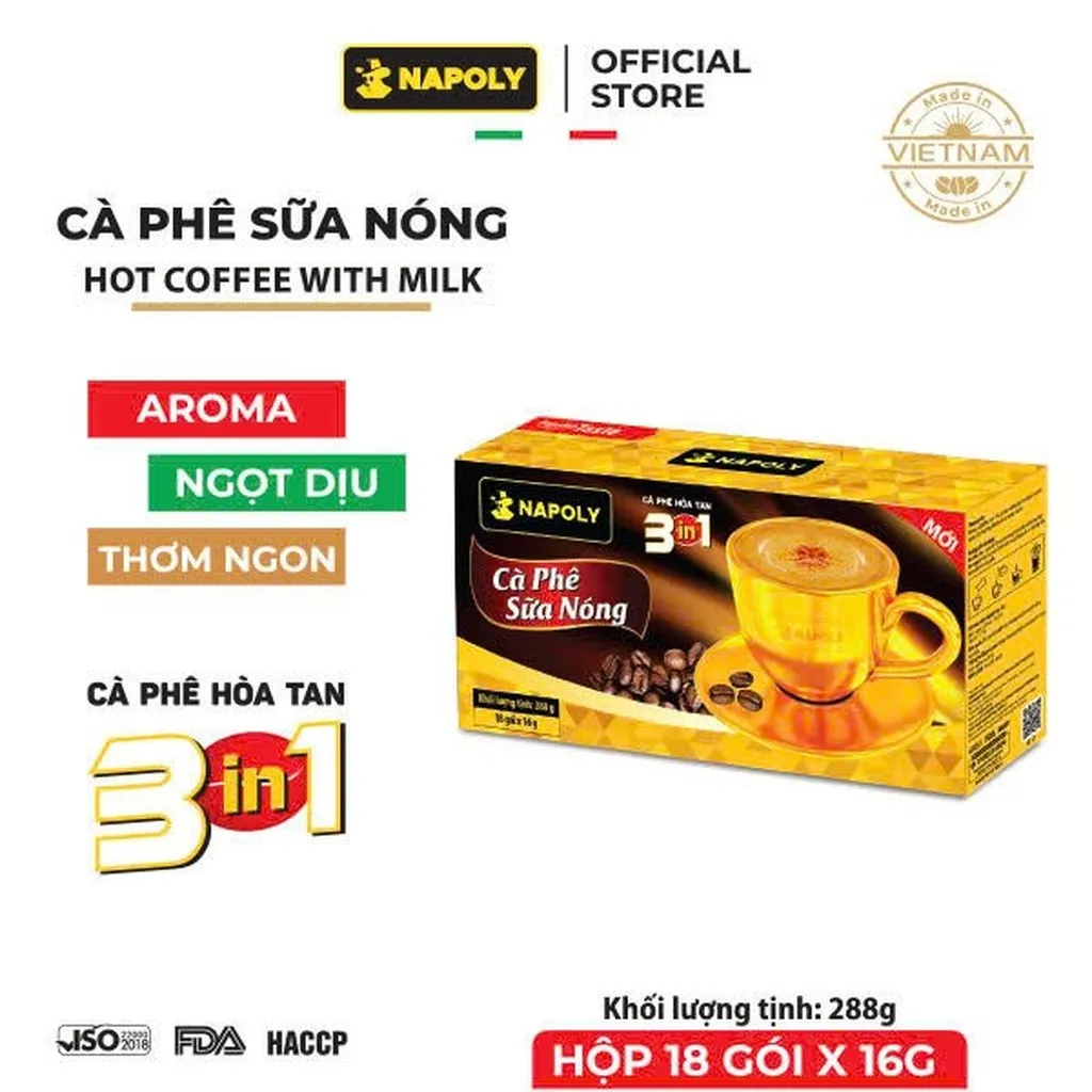[hộp] Cà Phê Hòa Tan Sữa Nóng 3in1 - Napoli Coffee - 18 Gói/hộp