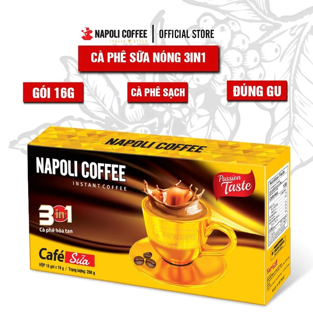 Alternative view of [hộp] Cà Phê Hòa Tan Sữa Nóng 3in1 - Napoli Coffee - 18 Gói/hộp