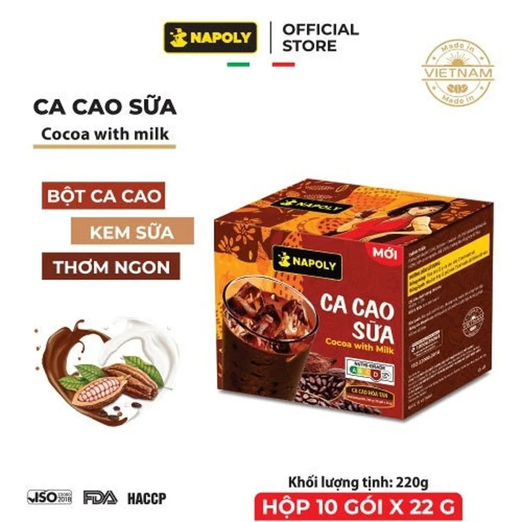 [hộp] Cacao Hoà Tan 6in1 - Napoli Coffee - 10 Gói/hộp