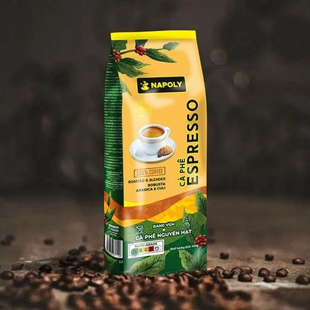Alternative view of Cà Phê Hạt Espresso Napoly Coffee Robusta & Arabica Nguyên Chất Rang Mộc Thơm Nồng Cho Pha Máy, Pha Phin - Túi 500gr