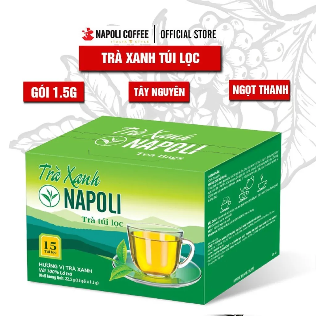 [hộp] Trà Xanh Napoli Túi Lọc - Napoli Coffee - 15 Gói/hộp