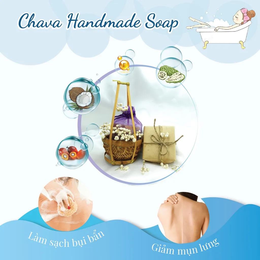 Xà Bông Handmade Dầu Dừa Coconut Handmade Soap (tặng Kèm Túi Lưới Tạo Bọt) - Chava