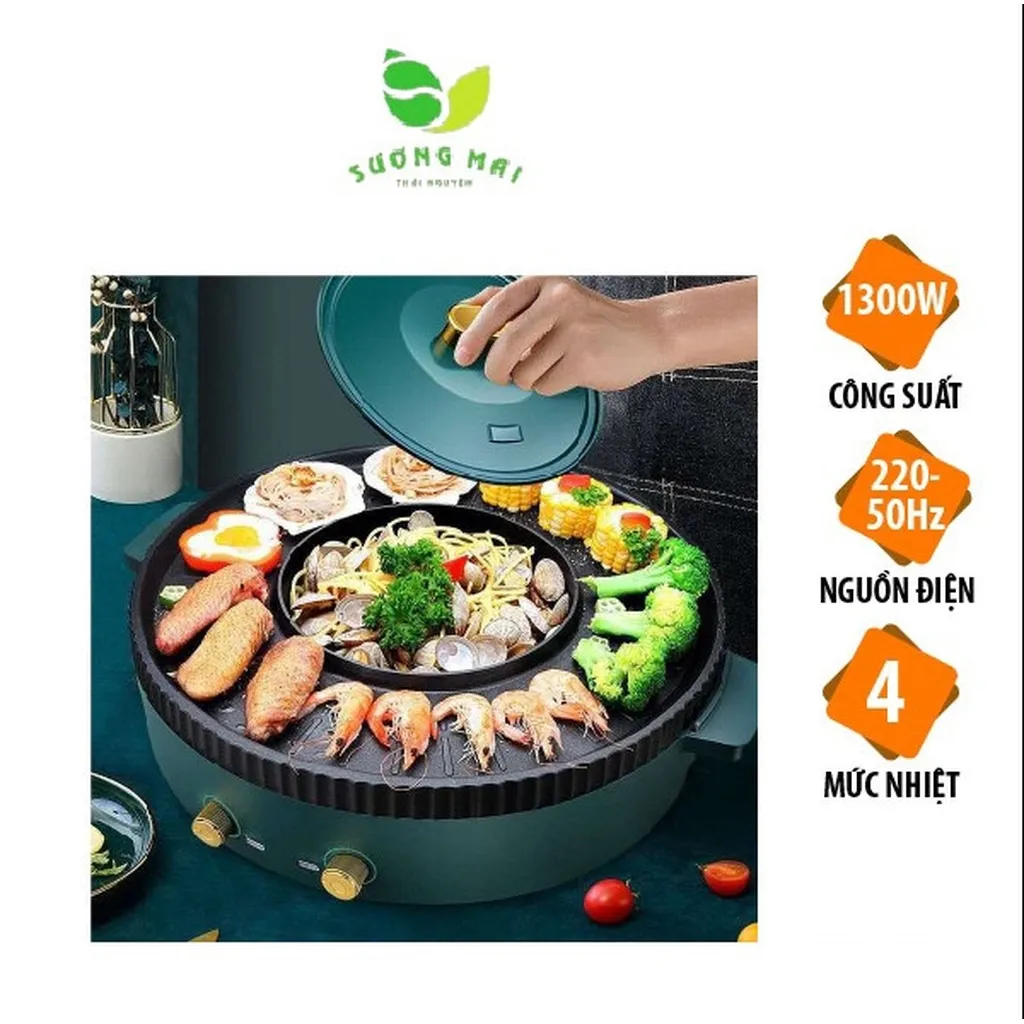 Bếp Lẩu Nướng Hình Tròn 2 Trong 1, 2 Nguồn Điện, Công Suất 2200w - Hongshuangxi