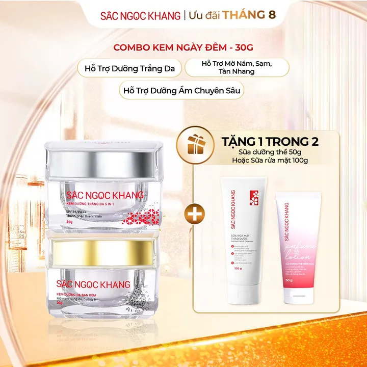 Combo Kem Dưỡng Da Ngày Và Đêm - Mờ Nám & Dưỡng Trắng - Sắc Ngọc Khang