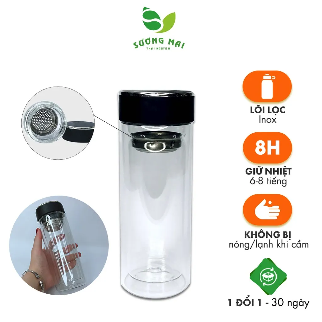 Bình Giữ Nhiệt Thủy Tinh 2 Lớp Pha Trà - Sương Mai