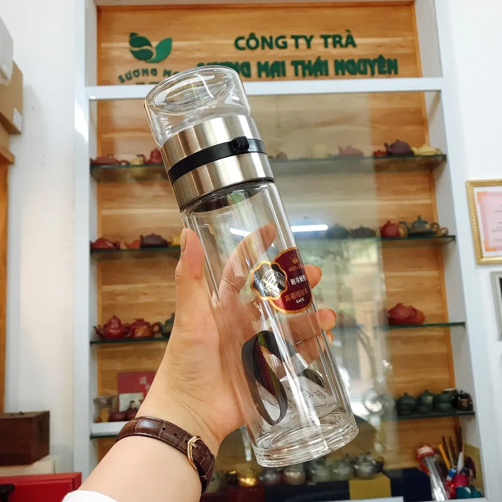Bình Giữ Nhiệt Thủy Tinh 2 Lớp 2 Cốc Riêng Biệt 360ml - Sương Mai
